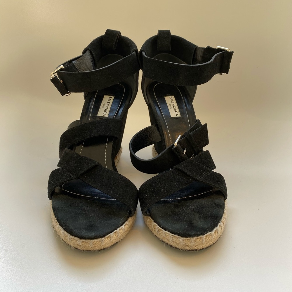 Balenciaga Rope Track Suede Wedge Sandals